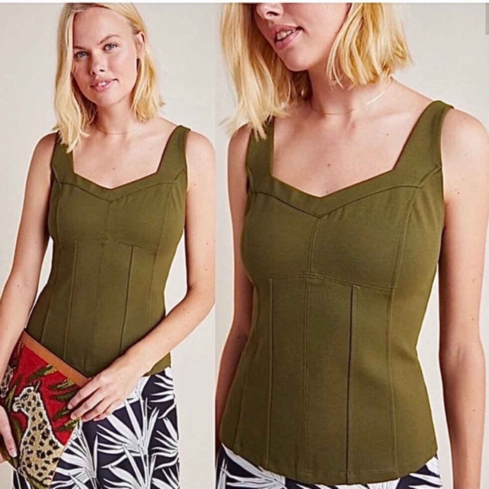 Anthropologie Kyla Corset Style Green Tank MEDIUM